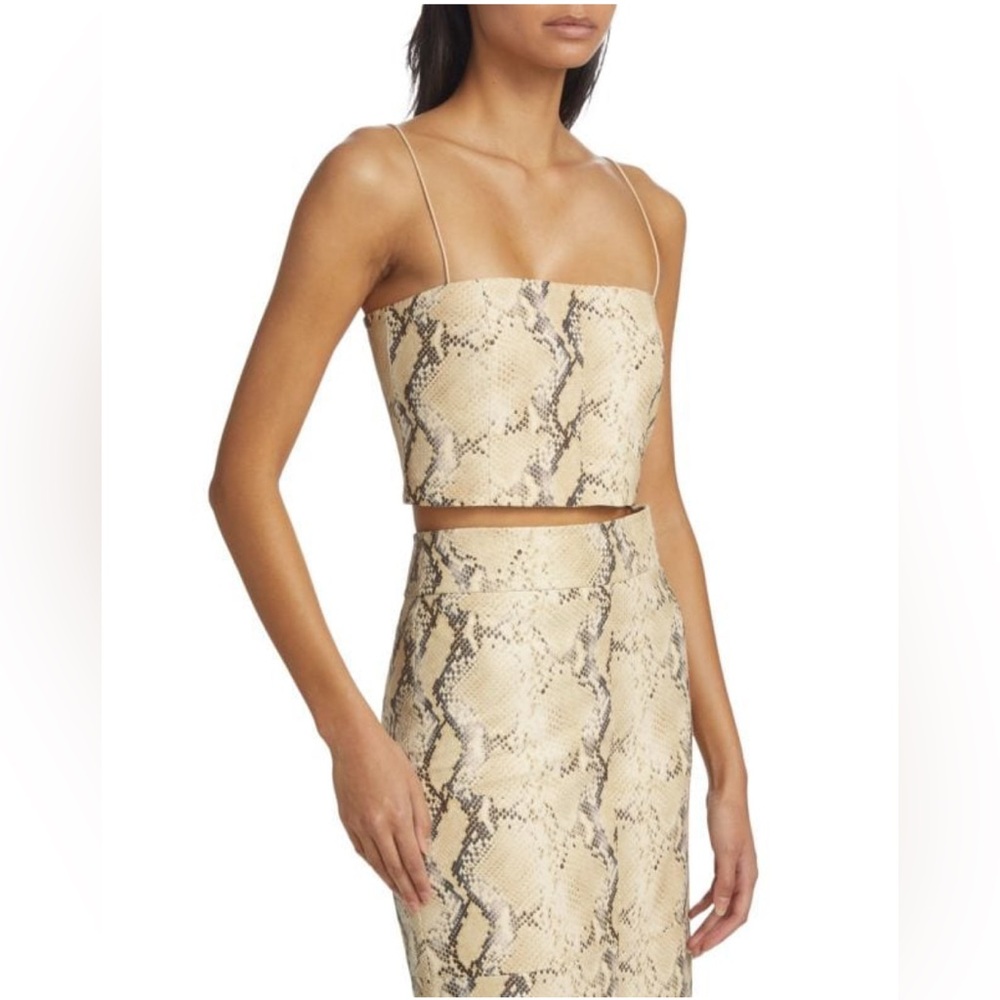 HELMUT LANG***Beige Embossed Python 100% Leather Crop Top***Size 0 $475 NWT
